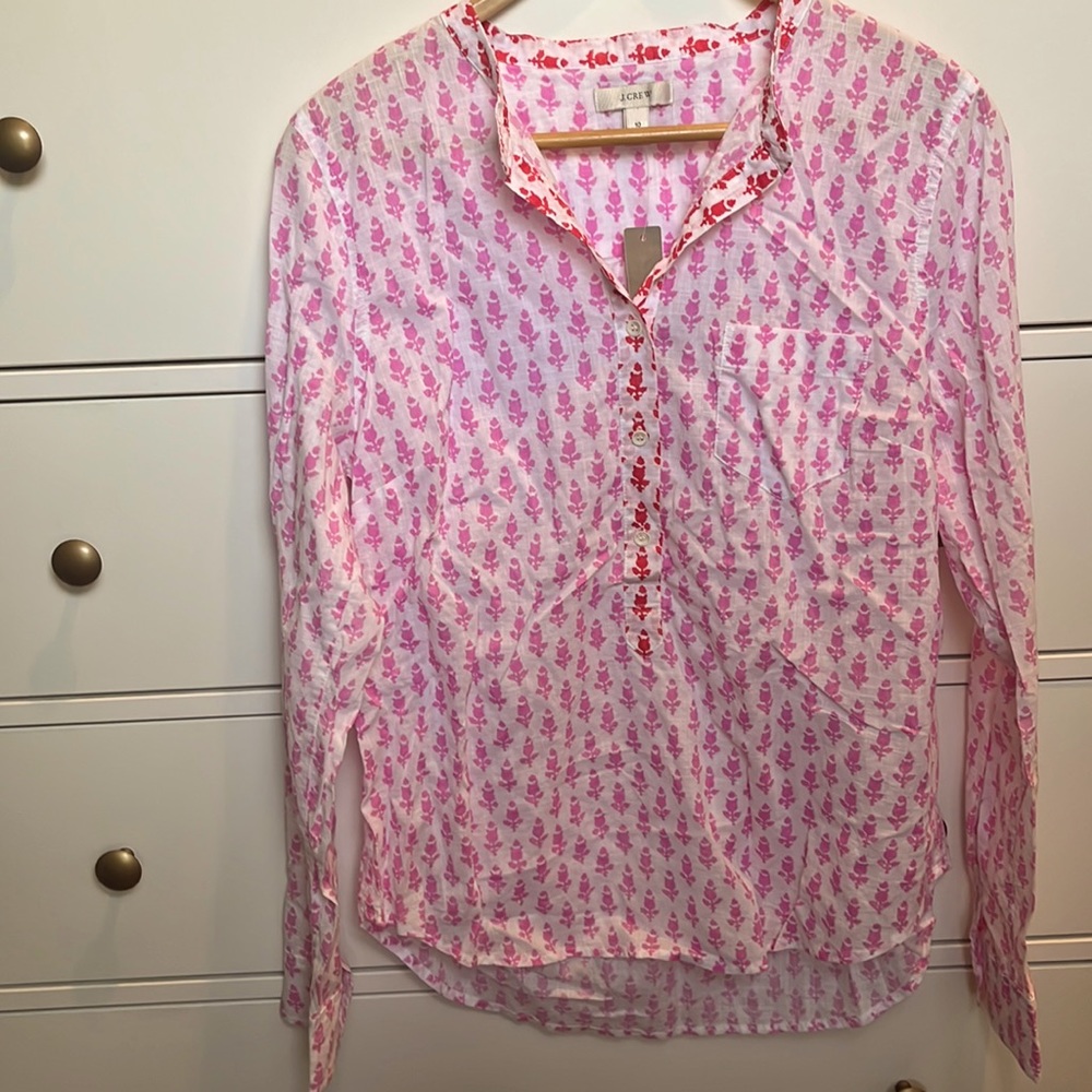 Never worn pink blockprint top from J.Crew.